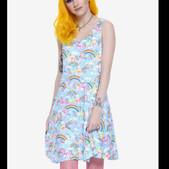 Lisa Frank Rainbow Unicorn Skater Dress Pastel Goth - Picture 1 of 9
